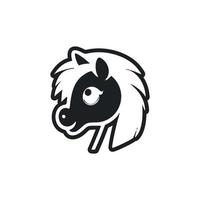 svart vit grundläggande logotyp med en charmig glad ponny. vektor