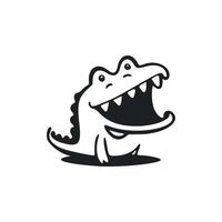 svart och vit okomplicerad logotyp med attraktiv glad krokodil. vektor