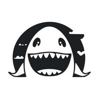 svart och vit okomplicerad logotyp med attraktiv glad haj. vektor