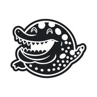 svart och vit lättvikt logotyp med härlig glad krokodil. vektor