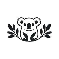 svart och vit grundläggande logotyp med estetisk och söt koala. vektor