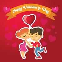 Valentinstagsgrüße mit Jungen und Mädchen, die Herzballon halten vektor