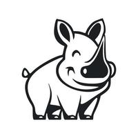 svart och vit grundläggande logotyp med en söt glad flodhäst. vektor