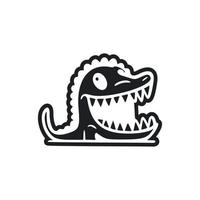 svart och vit lättvikt logotyp med en trevlig glad krokodil. vektor