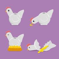 kyckling nasse Bank i tecknad serie tecken uppsättning vektor