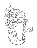 Meerjungfrau halten Spiral- Schale isoliert Färbung vektor