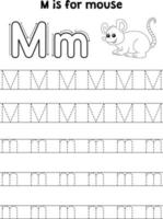 Maus Tier Rückverfolgung Brief ABC Färbung Seite m vektor