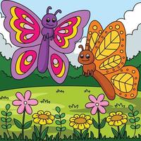 vår två fjärilar färgad tecknad serie vektor