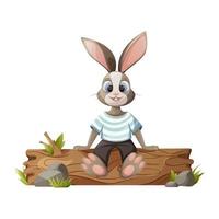 komisch Hase sitzt auf ein Protokoll. Vektor Illustration im Karikatur Stil. Tierwelt, Wald Tiere. isoliert Hintergrund.