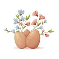 Hähnchen Ostern Eier umgeben durch Blumen. festlich Frühling Thema. Vektor Illustration, Karikatur Stil, isoliert Hintergrund.