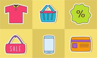 e-handel klistermärke ikoner klotter färg vektor