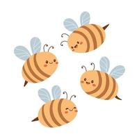 süß Bienen einstellen Fliege. Vektor Illustration von Gekritzel Biene im eben Stil.
