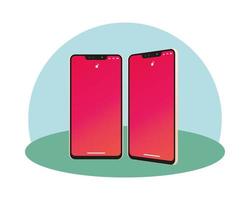 isolierte zwei 3d Smartphones mit rotem Tapetenvektorentwurf vektor
