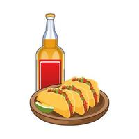 Mexikanische Ikonen der Tequilaflasche und des Tacos vektor
