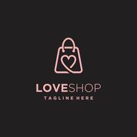 Love Shop Bag Logo Design Vektor Icon, Tasche kombiniert mit Herzinspiration