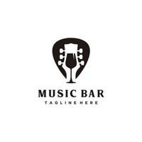 musik bar logotyp design kombination gitarr och vin glas vektor