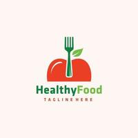 gesund Essen Apfel und Gabel Logo Design zum Restaurant vektor