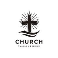 kyrka kristen kors, sunburst och Vinka logotyp design ikon vektor
