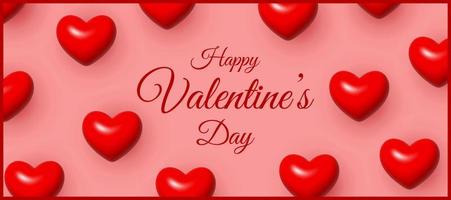 glücklich Valentinstag Tag Gruß Karte. süß rot 3d Herzen auf ein Rosa Hintergrund. vektor