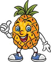 ananas frukt maskot tecknad serie ger en tummen upp vektor