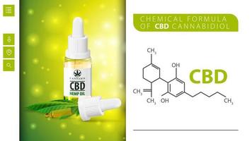 chemische Formel von cbd Cannabidiol und cbd Ölflasche mit Pipette. weißes und grünes Plakat für Website