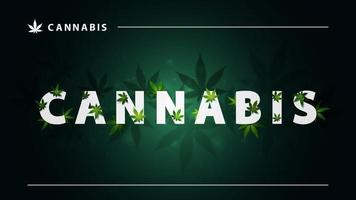 cannabis, grön affisch med stora vita bokstäver och 3g marijuana blad på mörk bakgrund. tecken på cannabis med blad vektor