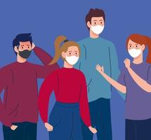 Coronavirus social distanseringskampanj med människor som bär ansiktsmasker vektor