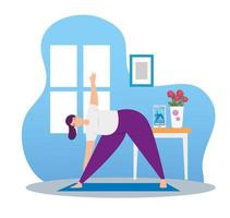 junge Frau, die Yoga im Wohnzimmer praktiziert vektor