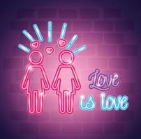 Stolz Tag Neonlicht mit Label Liebe ist Liebe vektor