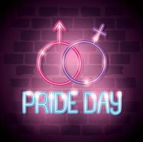 pride day neonljus med könssymboler vektor