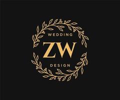 zw initialen brief hochzeitsmonogramm logos sammlung, handgezeichnete moderne minimalistische und florale vorlagen für einladungskarten, save the date, elegante identität für restaurant, boutique, café im vektor