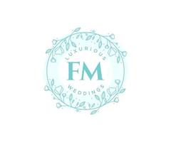 fm initialen brief hochzeit monogramm logos vorlage, handgezeichnete moderne minimalistische und florale vorlagen für einladungskarten, datum speichern, elegante identität. vektor