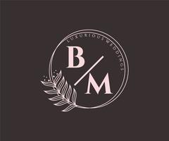 bm initialer brev bröllop monogram logotyper mall, hand dragen modern minimalistisk och blommig mallar för inbjudan kort, spara de datum, elegant identitet. vektor