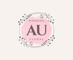 Au Initialen Brief Hochzeit Monogramm Logos Vorlage, handgezeichnete moderne minimalistische und florale Vorlagen für Einladungskarten, Datum speichern, elegante Identität. vektor