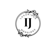 ij Initialen Brief Hochzeit Monogramm Logos Vorlage, handgezeichnete moderne minimalistische und florale Vorlagen für Einladungskarten, Datum speichern, elegante Identität. vektor