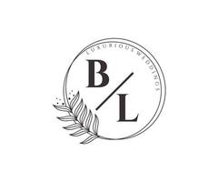 bl initialer brev bröllop monogram logotyper mall, hand dragen modern minimalistisk och blommig mallar för inbjudan kort, spara de datum, elegant identitet. vektor