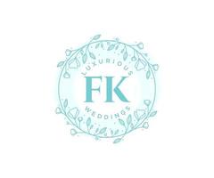 fk initialen brief hochzeitsmonogramm logos vorlage, handgezeichnete moderne minimalistische und florale vorlagen für einladungskarten, datum speichern, elegante identität. vektor