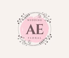 ae initialer brev bröllop monogram logotyper mall, hand dragen modern minimalistisk och blommig mallar för inbjudan kort, spara de datum, elegant identitet. vektor