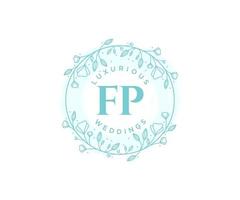 fp initialen brief hochzeitsmonogramm logos vorlage, handgezeichnete moderne minimalistische und florale vorlagen für einladungskarten, datum speichern, elegante identität. vektor