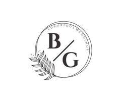 bg initialen brief hochzeitsmonogramm logos vorlage, handgezeichnete moderne minimalistische und florale vorlagen für einladungskarten, datum speichern, elegante identität. vektor