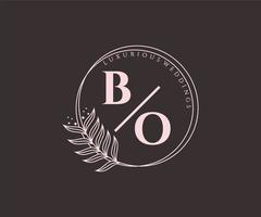 bo initialen brief hochzeitsmonogramm logos vorlage, handgezeichnete moderne minimalistische und florale vorlagen für einladungskarten, datum speichern, elegante identität. vektor