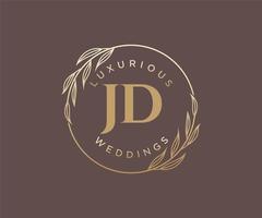 jd initialer brev bröllop monogram logotyper mall, hand dragen modern minimalistisk och blommig mallar för inbjudan kort, spara de datum, elegant identitet. vektor