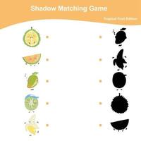 Früchte Schatten passend Spiel Arbeitsblatt. tropisch Früchte Auflage. lehrreich Aktivität zum Vorschule Kinder. Vektor Illustration.