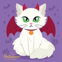isolerat söt vit katt med en halloween demon kostym vektor