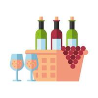 vinflaskor och druvor i korgen vektor