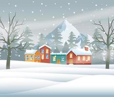 god julkort med grannskapet snowscape scen vektor