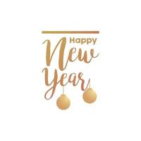 Frohes neues Jahr goldener Schriftzug mit hängenden Ornamenten vektor