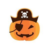 Halloween-Kürbis mit Piratenhut und flacher Stilikone vektor