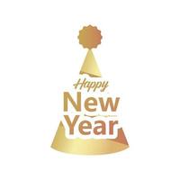 Frohes neues Jahr goldener Schriftzug mit Partyhut vektor