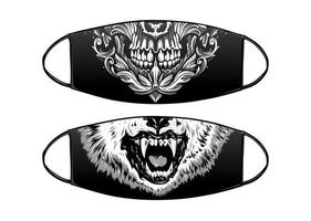Virenschutz schwarz Maske Vektor-Design mit Schädel und Wolf vektor